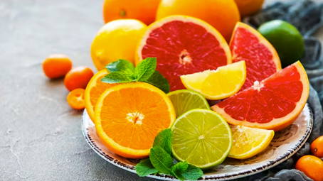 Plate full of citrus fruits
